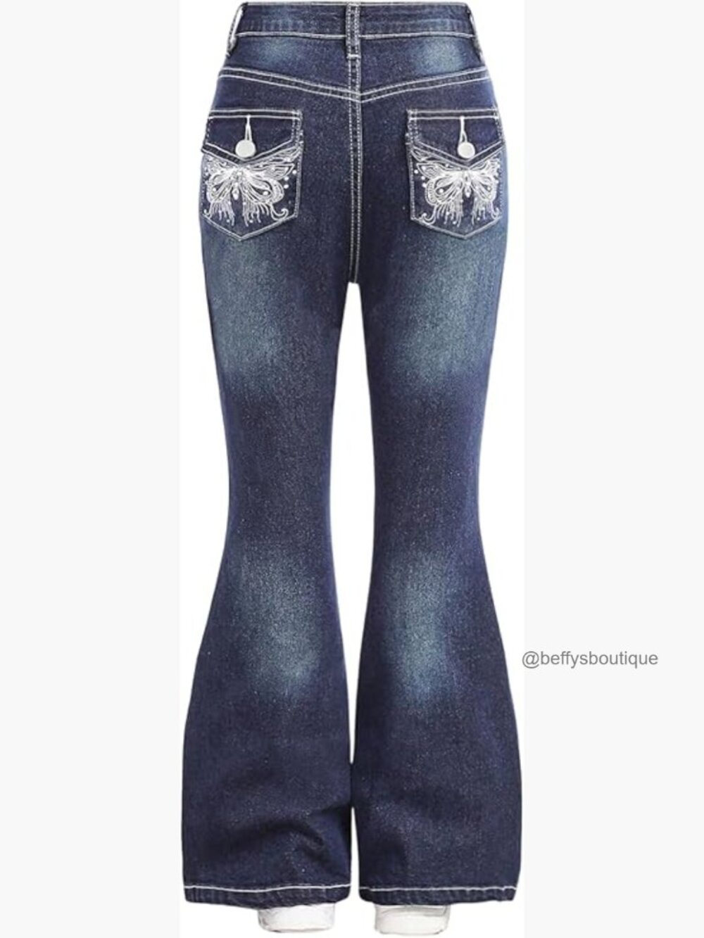 Y2K Flare Jeans Rhinestone Butterfly Embroidery Stretchy Denim